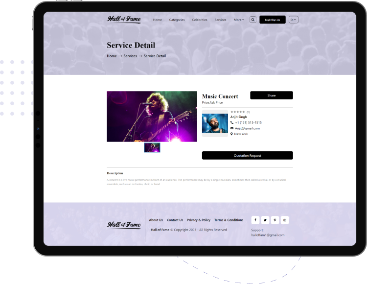 Hall of Frame - Celebrities’ Services Booking Platform